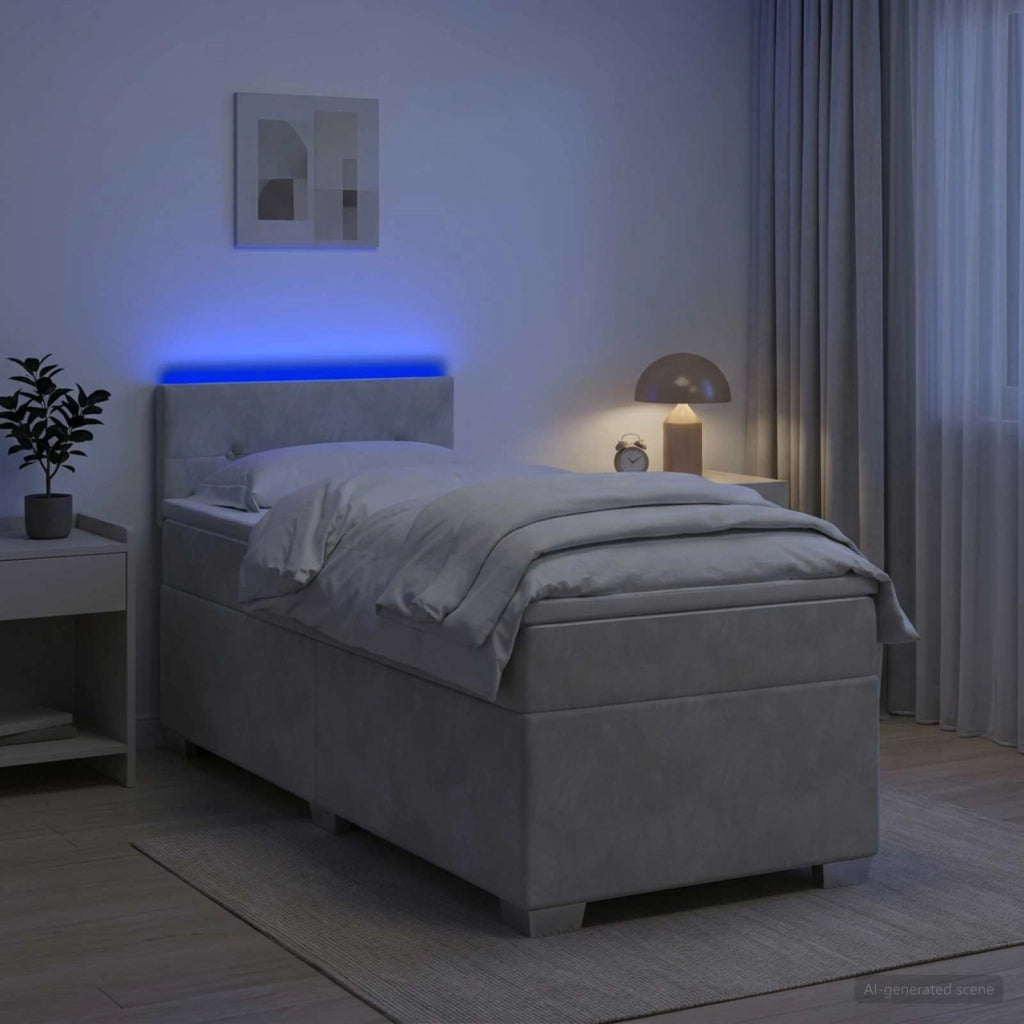 Letto con Box Spring, Materasso e LED Grigio Chiaro 80 x 200 cm 3452066