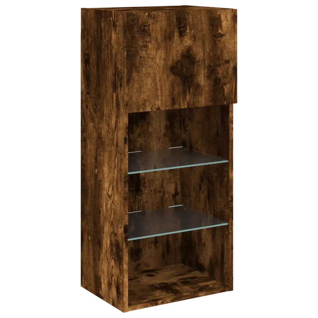 Mobili TV a Muro con LED 5pz | Armadietto TV | Mobile Porta TV Rovere Fumo in Legno Multistrato
