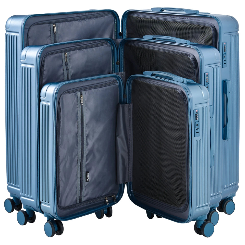 Set di 3 valigie blu in materiale sintetico con ruote silenziose in ferro e cerniera antifurto 3 misure Lucchetto TSA Comodità
