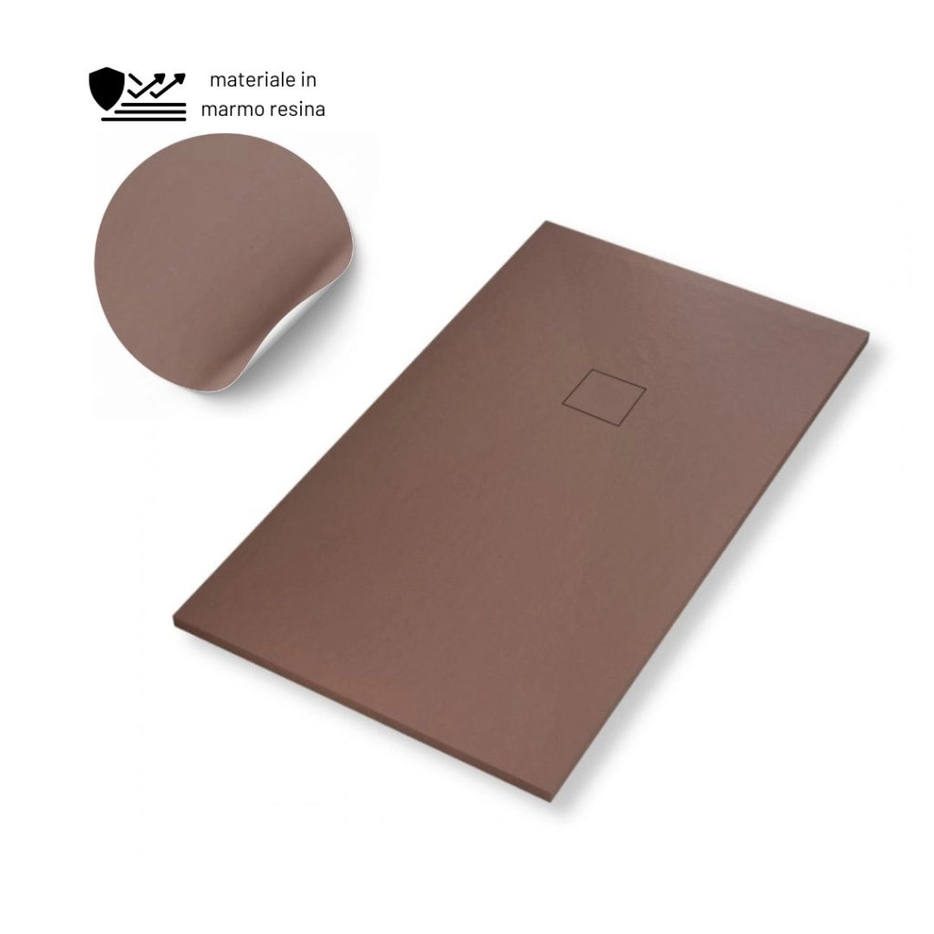Piatto doccia in mineral marmo effetto ardesia antiscivolo colore cacao *** misure l120 x p70 x h4 cm, confezione 1