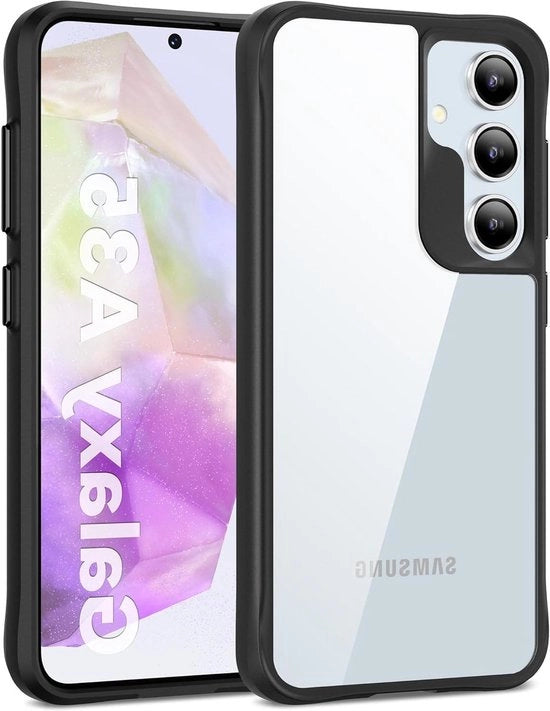 Case Premium Crystal Clear per Samsung Galaxy A35 5G - Anti-geel - Militare Resistenza allo Shock - Retro Illuminato in Materiale Duro - Nera Brillante