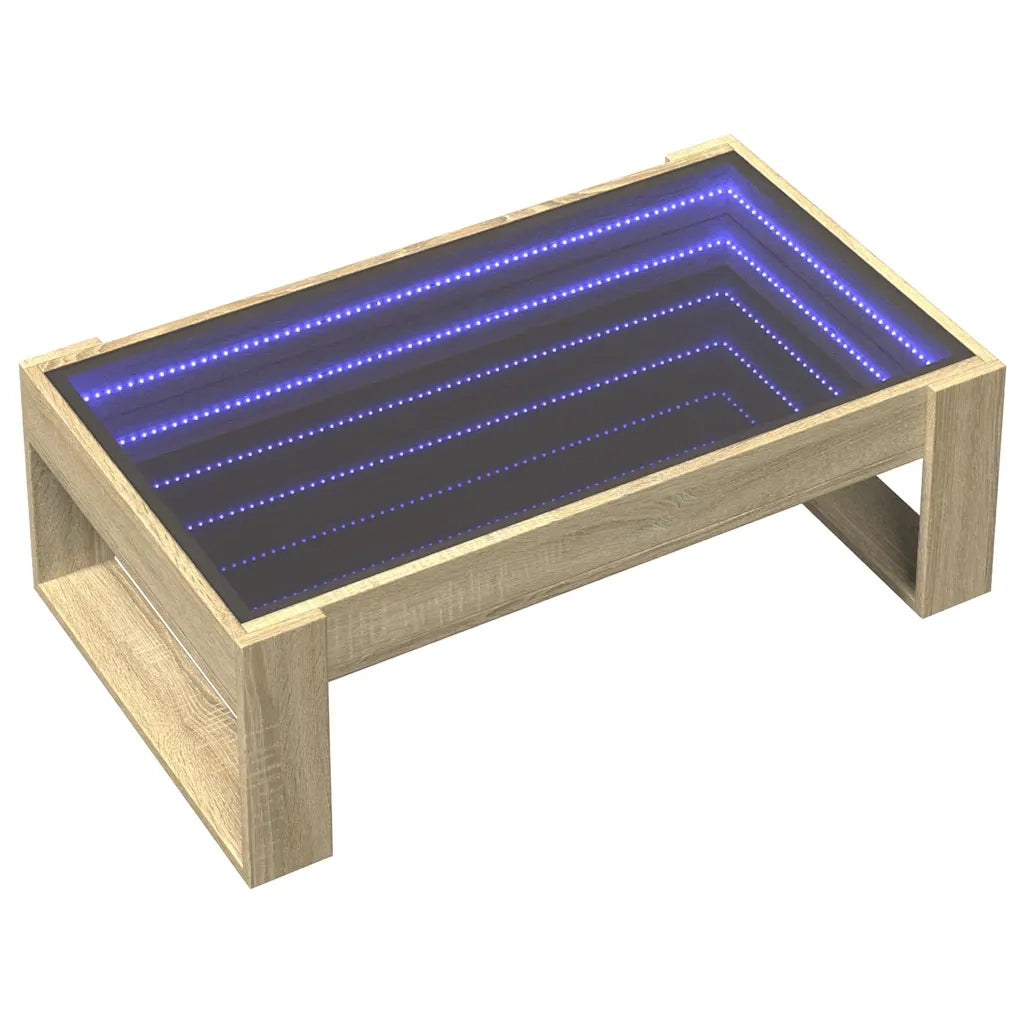 Tavolino da Salotto con LED Infinity-Tavolino da soggiorno Rovere Sonoma 90x53x30 cm