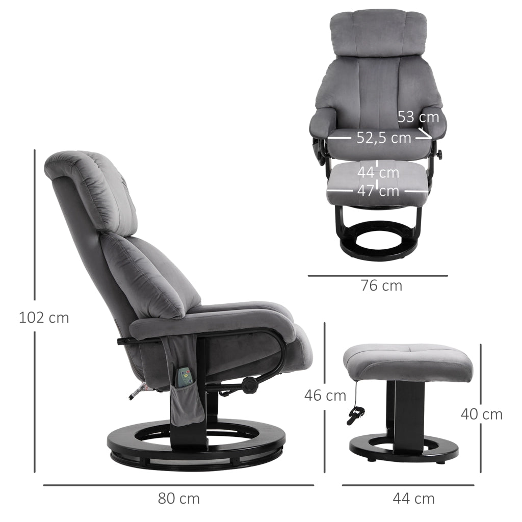 Poltrona Relax con Poggiapiedi ¨C Xylo ¨C Reclinabile Massaggiante Girevole Tessuto Velluto Grigio