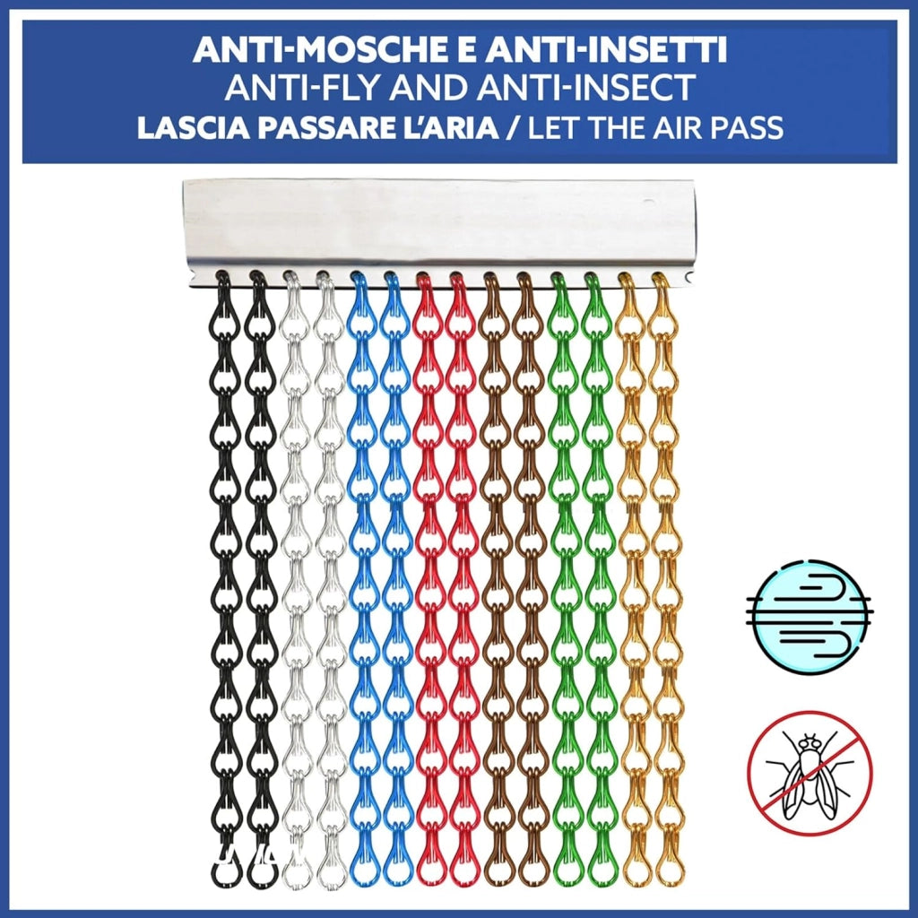 Tenda Catena Antimosche Alluminio Argento | Largh. 1,40m x Alt. 2m | Protezione Insetti, Porta, Esterno, Interno, Casa, Ufficio