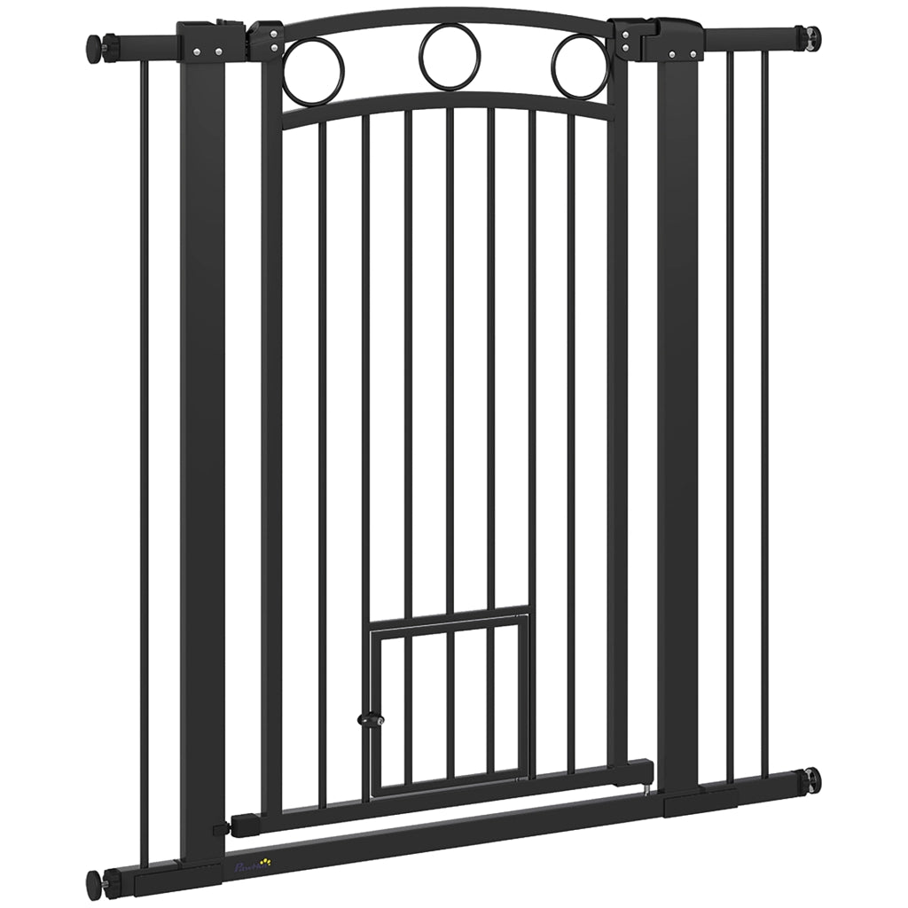 Cancelletto per Animali Domestici con Porta per Gatti ¨C Xylo ¨C 106cm Altezza Regolabile Nero