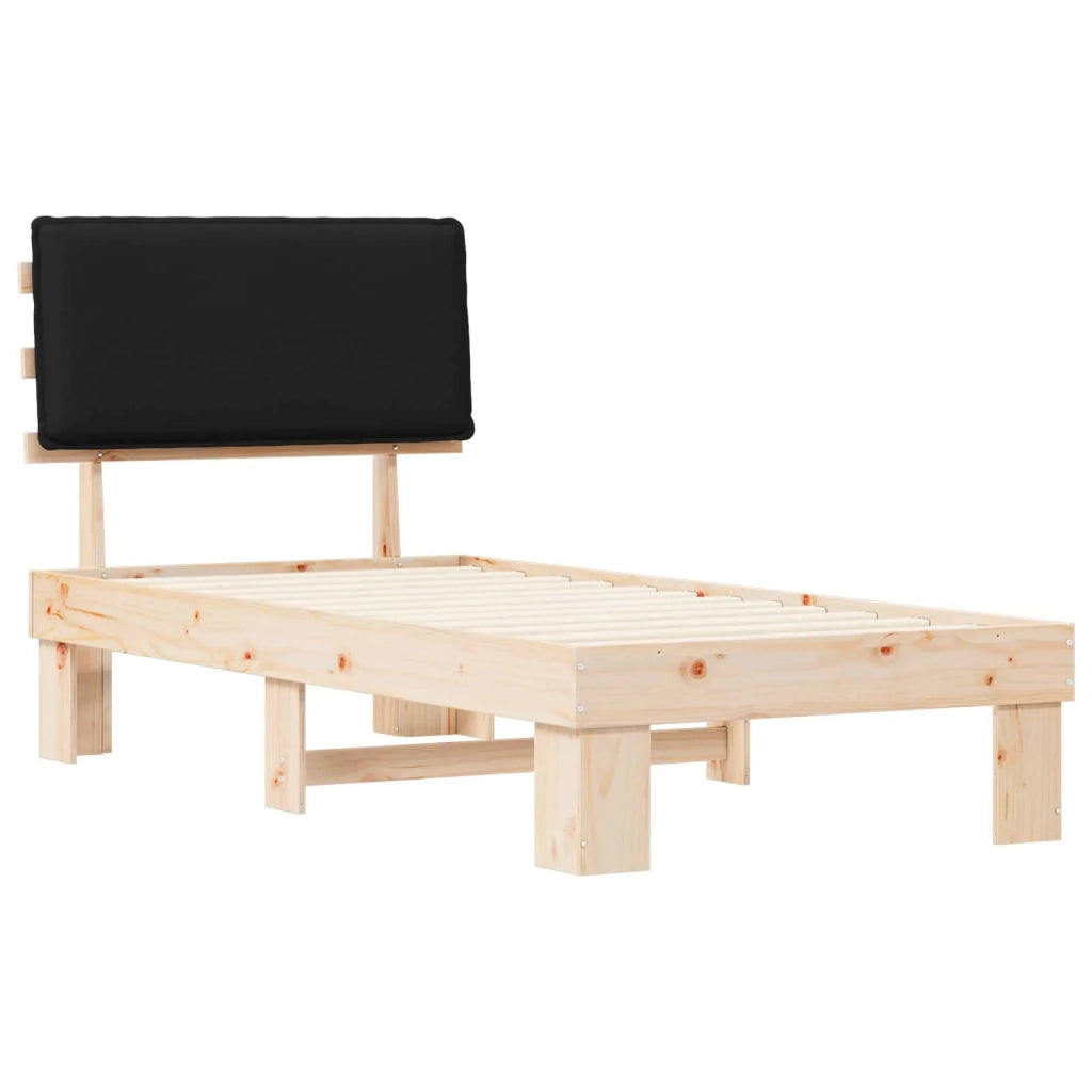 Letto singolo | Letto per adulti | Letto con Testiera Rivestita Nero 90 x 200 cm Pino massello