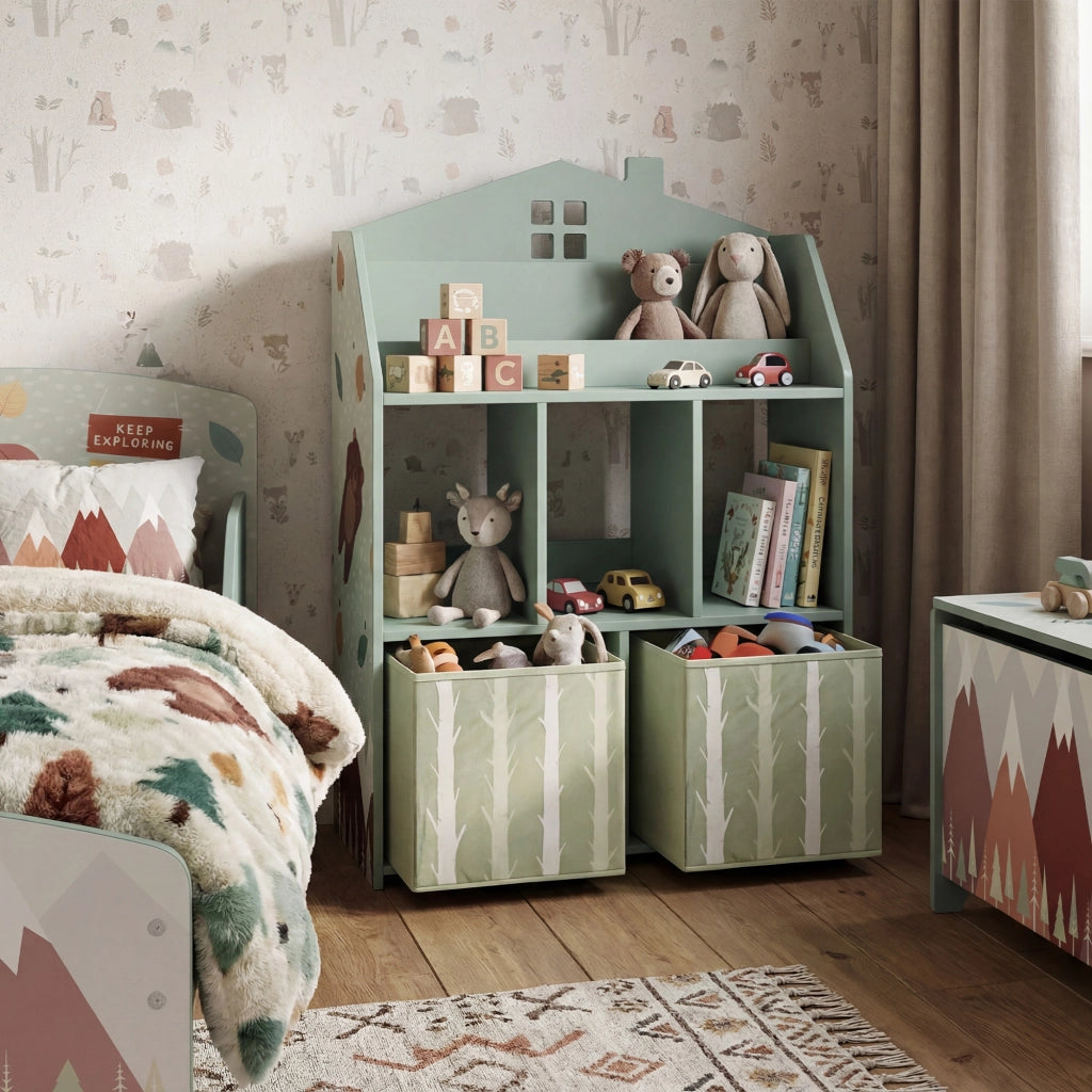 Libreria bambini con ripiani e 2 cassetti tessuto ¨C Xylo ¨C MDF verde
