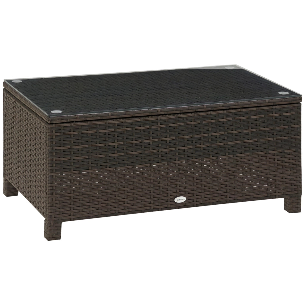 Tavolino da Giardino Esterno Rattan Sintetico ¨C Xylo ¨C Piano Vetro Temperato Marrone 85x50x39cm