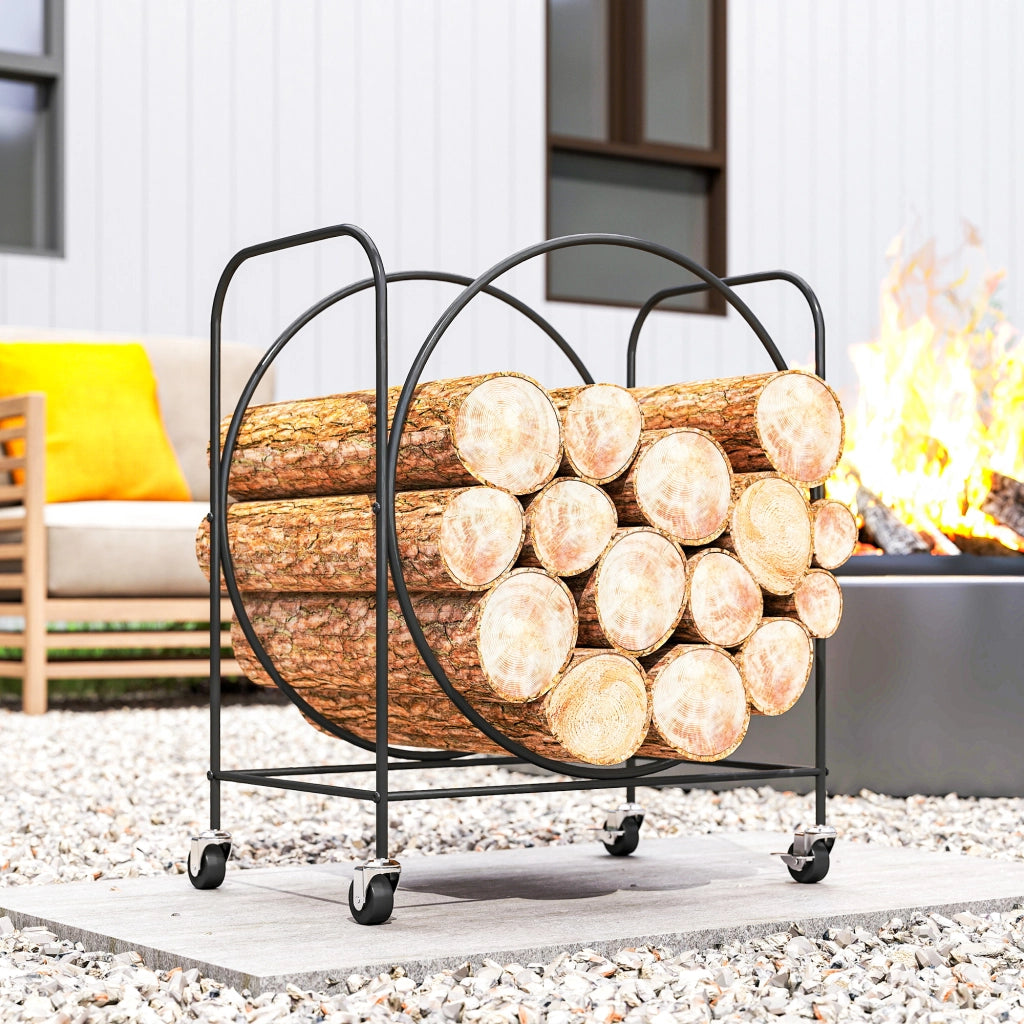 Portale legna con ruote ¨C Xylo ¨C metallo nero 51x30x60 cm per camino interno esterno