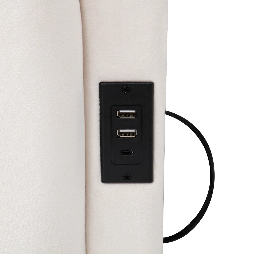 Letto singolo imbottito 90x200 cm con contenitore, USB e tasca laterale