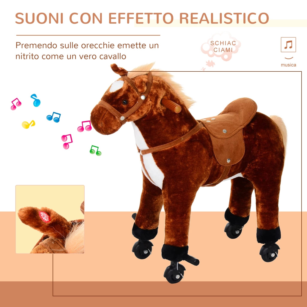 Cavallo a Dondolo per Bambini con Rotelle e Suoni ¨C zephmum ¨C Marrone 65x28x75 cm