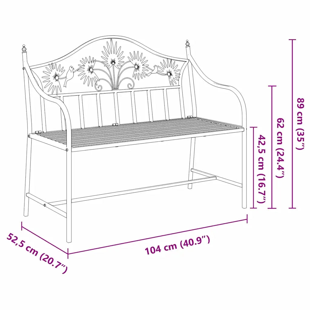 Panchina da Giardino | Panca da Giardino Bianco Antico 104 x 52,5 x 89 cm Acciaio