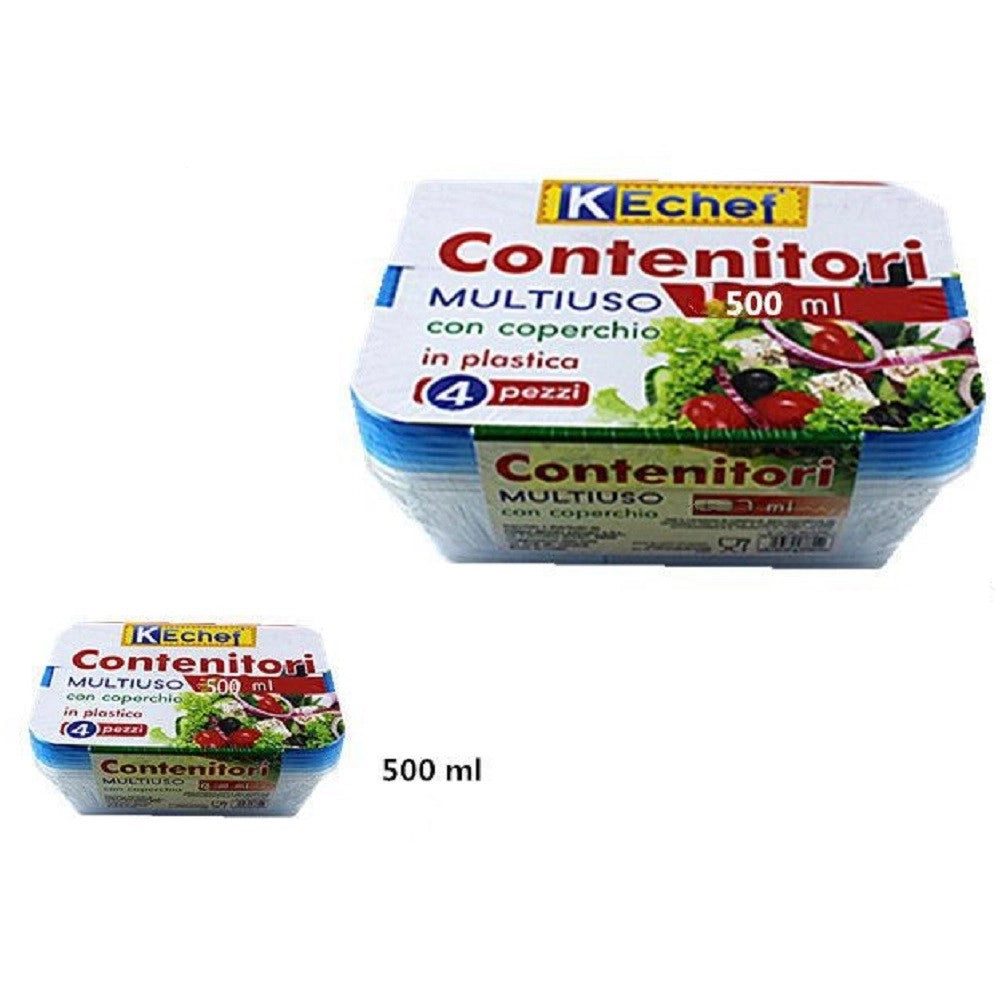 Trade Shop - Set 4 Pezzi Contenitori Multiuso Con Coperchio In Plastica 500ml Cucina -