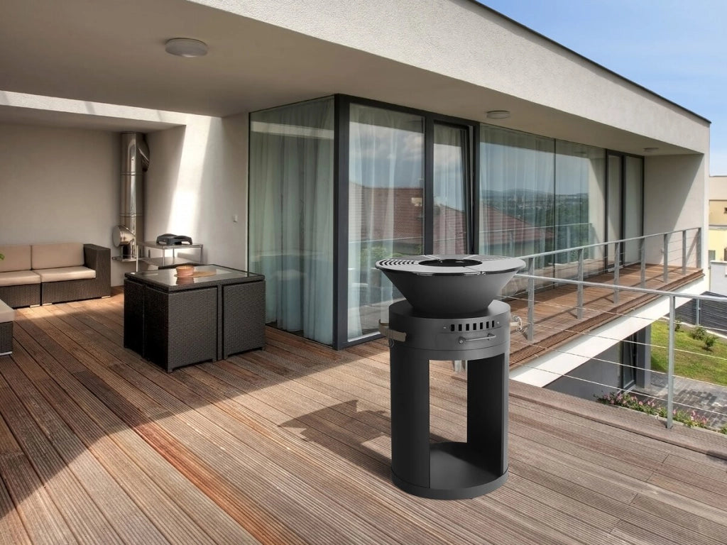 Barbecue/braciere a carbone e legna "Cesar" - 49 x 49 x 92 cm - Nero