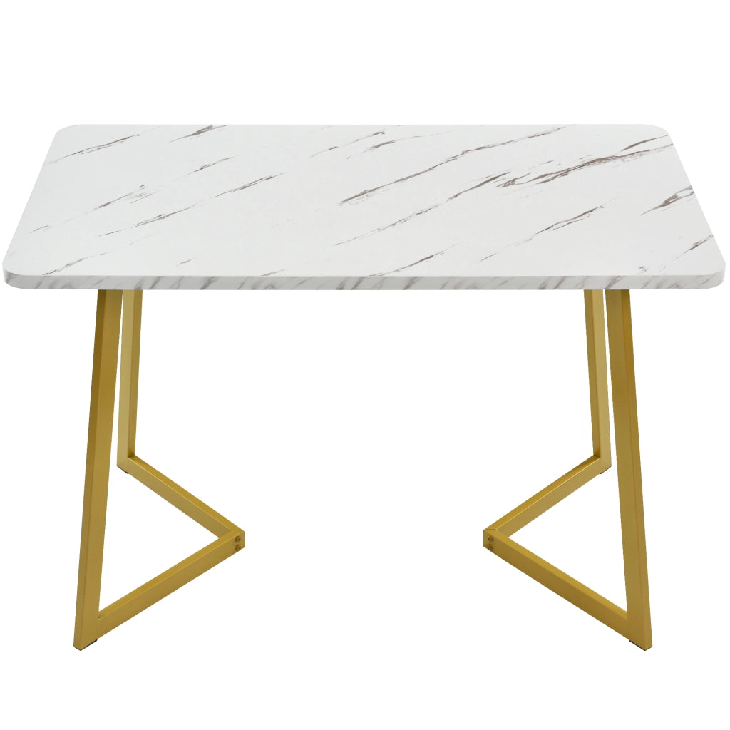 Tavolo da pranzo rettangolare 117x68 cm in MDF effetto marmo bianco con gambe in metallo dorato