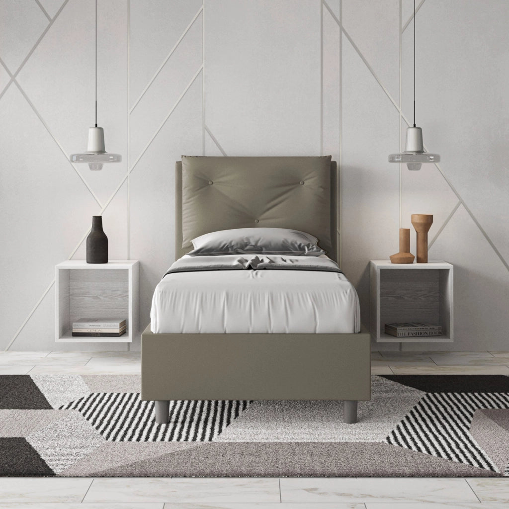 BS COM Letto singolo senza rete imbottito 80x210 similpelle cappuccino