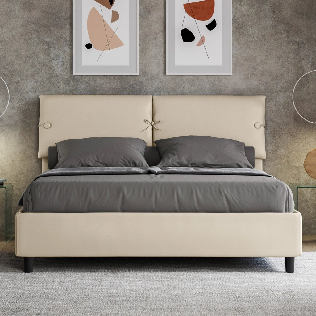 BS COM Letto matrimoniale contenitore imbottito 160x210 similpelle tortora