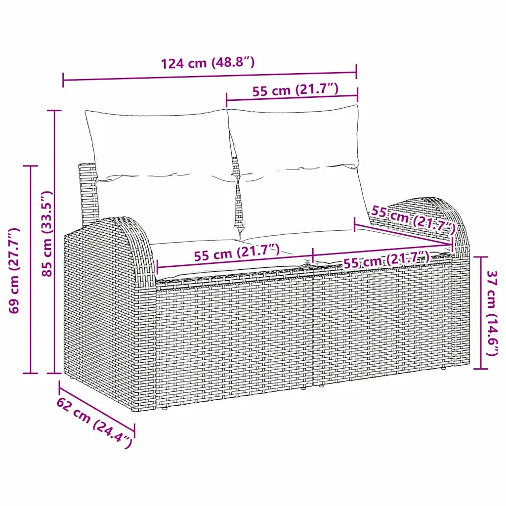 Divano da giardino con cuscino Beige 124 x 62 x 69cm polyrattan 42006735
