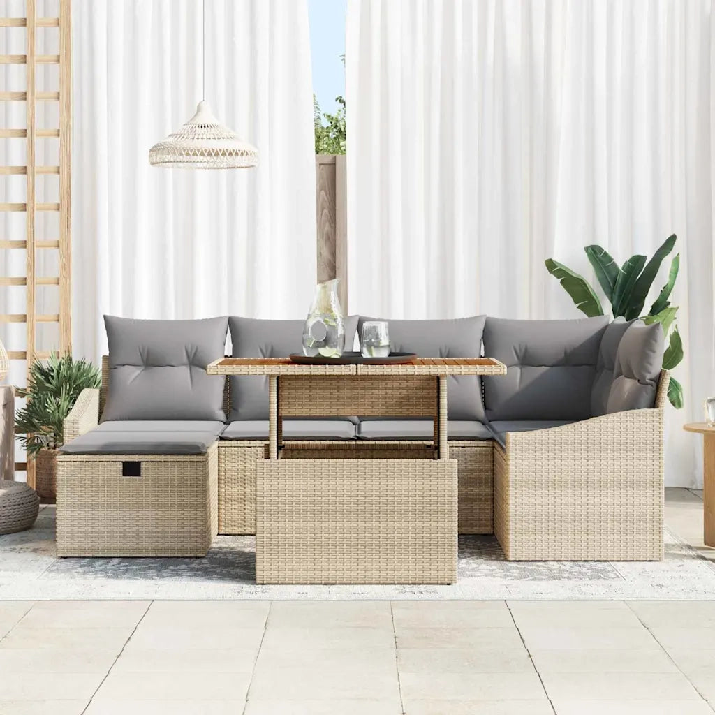Set Divano da Giardino con cuscino 7 pcs Beige polyrattan