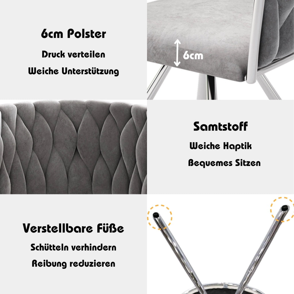 Set di 2 sedie da pranzo girevoli con schienale ergonomico e seduta imbottita in velluto grigio argento