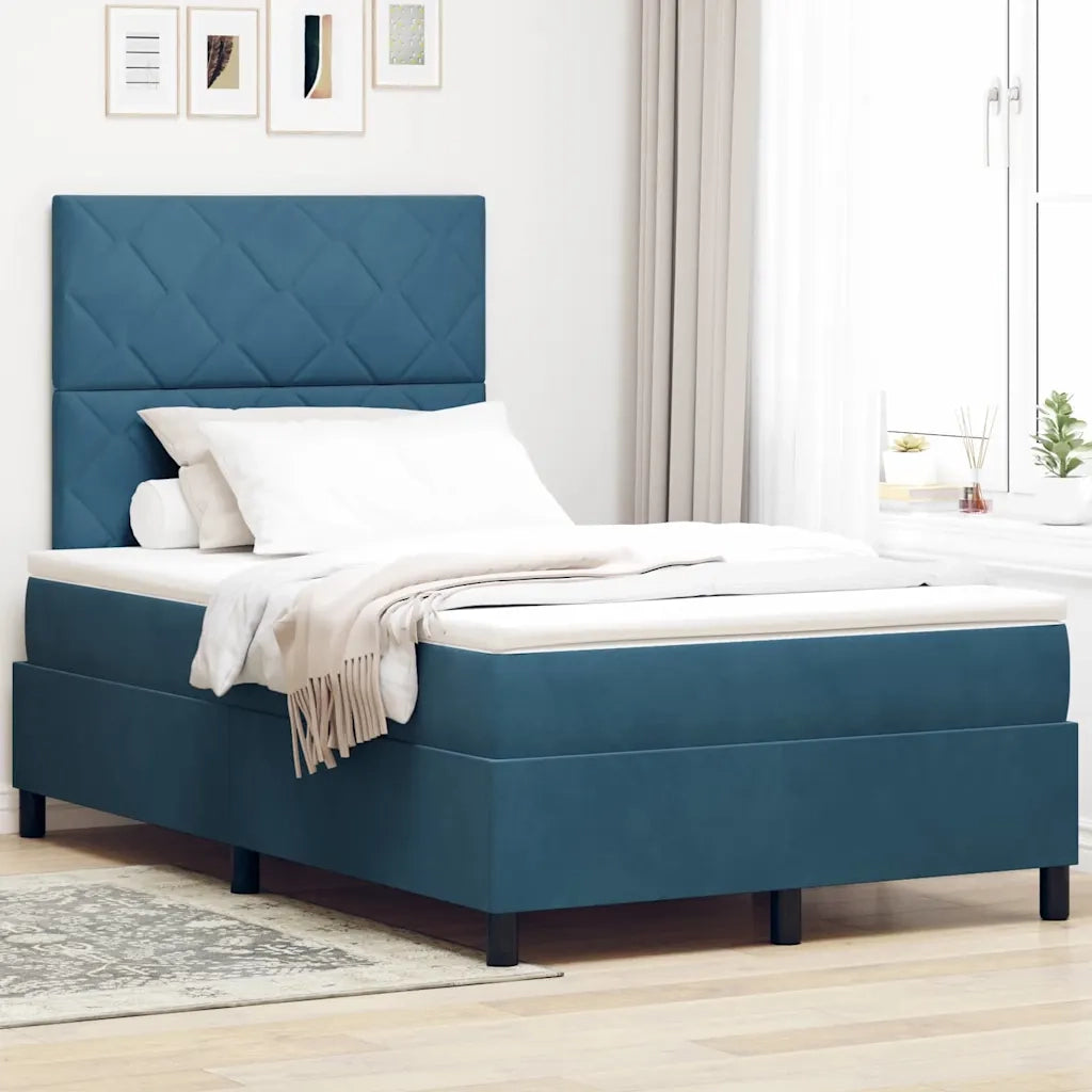 Letto a Sorgente LED Blu Scuro 120 x 200 cm Velluto 3343374