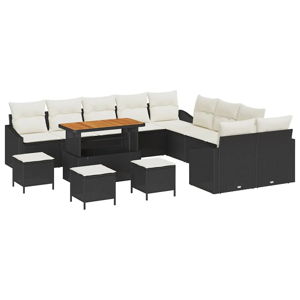 Set Divano da Giardino con cuscino 13 pcs Nero Poly Rattan