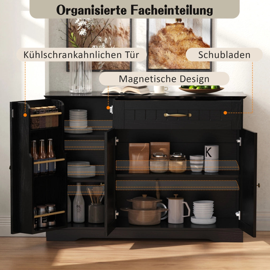 Credenza moderna in MDF nero con 3 ante; 1 cassetto e ripiani regolabili