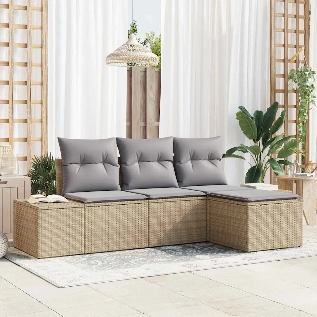 Set Divano da Giardino 4 pcs Beige e Grigio Chiaro polyrattan