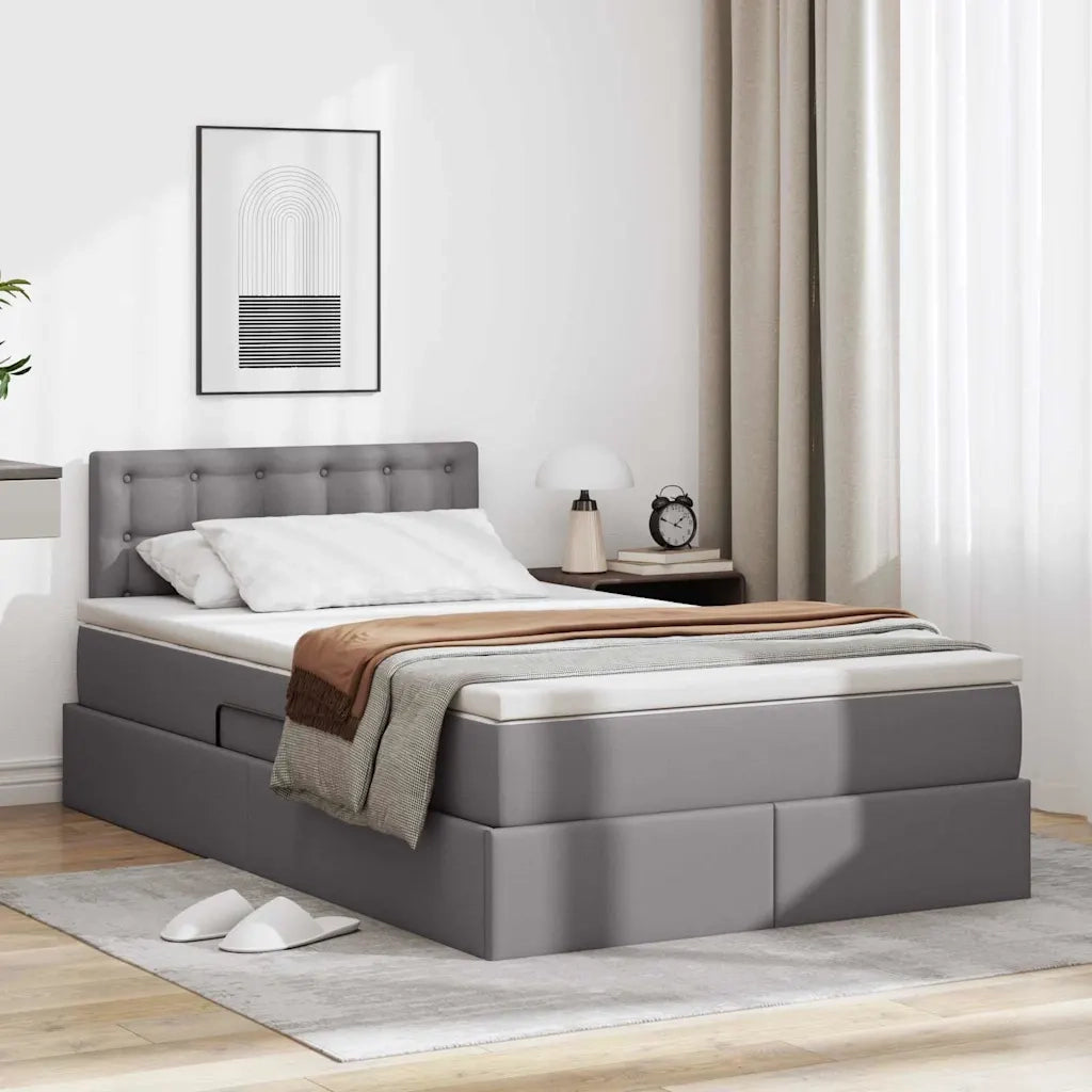 Letto con contenitore e LED Grigio 120 x 200 cm Pelle Sintetica 3371027