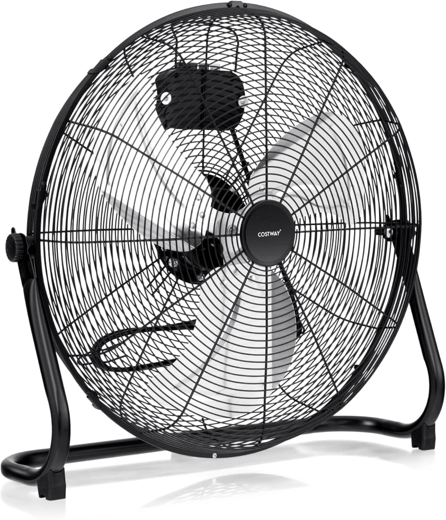 160W Ventilatore da Terra 50 cm, Ventilare Industriale a 3 Velocità Inclinazione di 145° e Pale in Metallo, Ventilatore da Pavimento per Magazzino Cantina Garage Palestra (Nero)