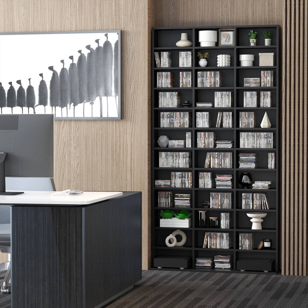 Libreria per CD DVD ¨C Xylo ¨C 36 scomparti ripiani regolabili nero 102x23,5x195cm