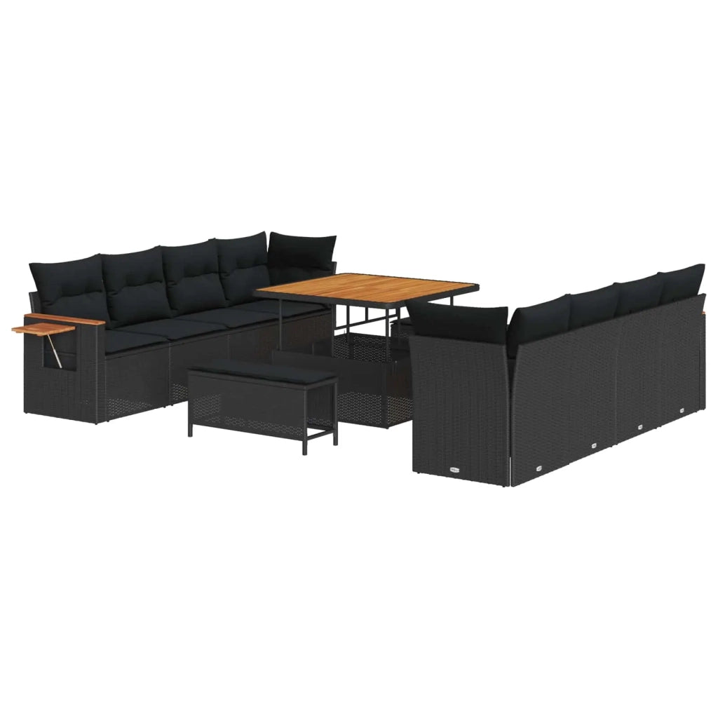 Set Divano da Giardino con cuscino 12 pcs Nero polyrattan