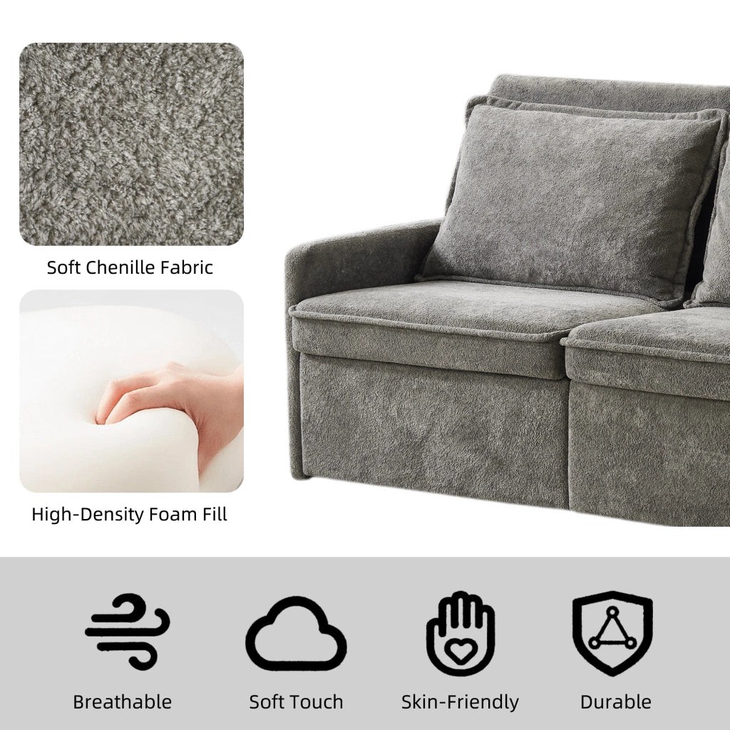Divano letto imbottito con cuscini e contenitore ¨C Zephmum ¨C Grigio