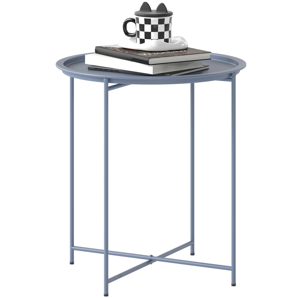 Tavolino da caff¨¨ rotondo con piano amovibile e bordo rialzato ¨C Minimal ¨C gambe pieghevoli in metallo, grigio blu, ?46xH53cm