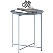 Tavolino da caff¨¨ rotondo con piano amovibile e bordo rialzato ¨C Minimal ¨C gambe pieghevoli in metallo, grigio blu, ?46xH53cm