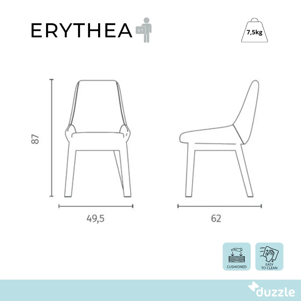 Set di 4 sedie da pranzo imbottite in tessuto verde Erythea con struttura in metallo facili da pulire | Duzzle