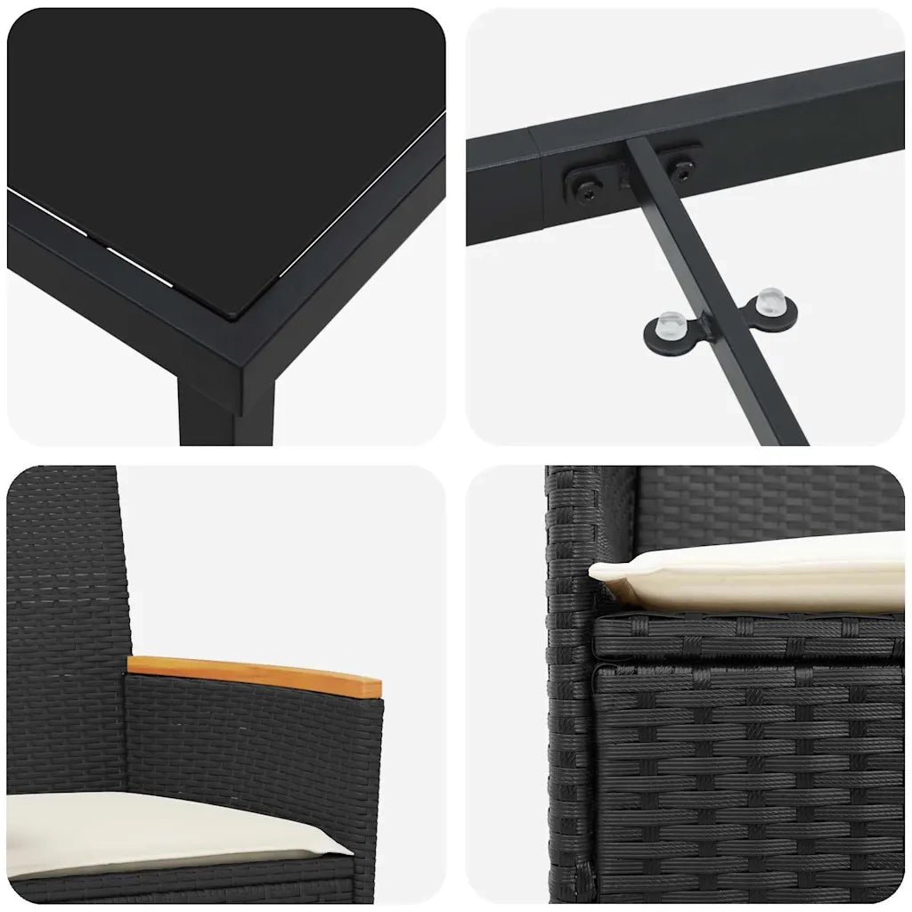 Set da Pranzo per Giardino 7 pcs Nero polyrattan 3381091