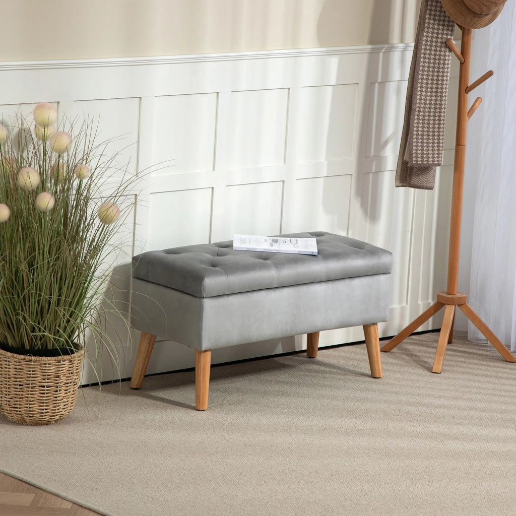 Cassettiera in tessuto effetto velluto con piedi in legno ¨C zephmum ¨C grigio 80x35x42 cm