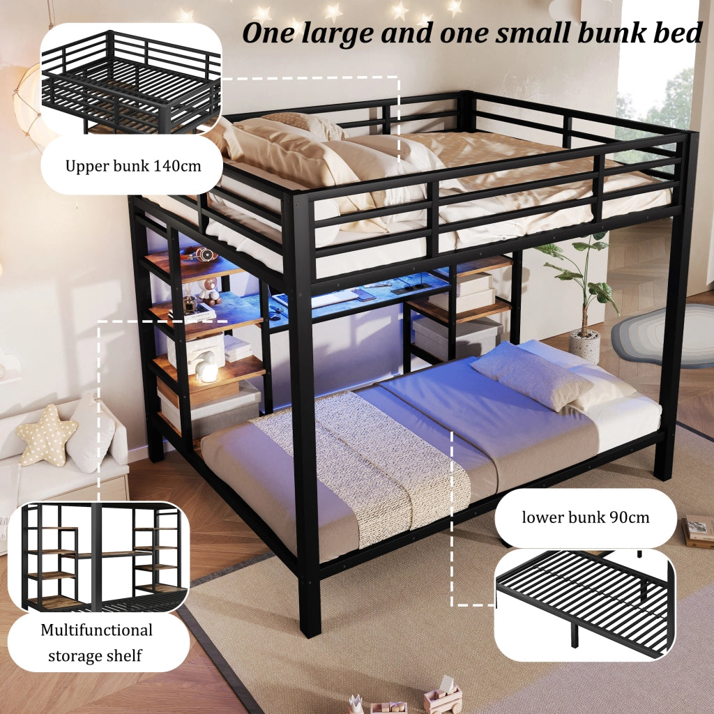 letto a castello metallo mdf nero 140 x 200 cm