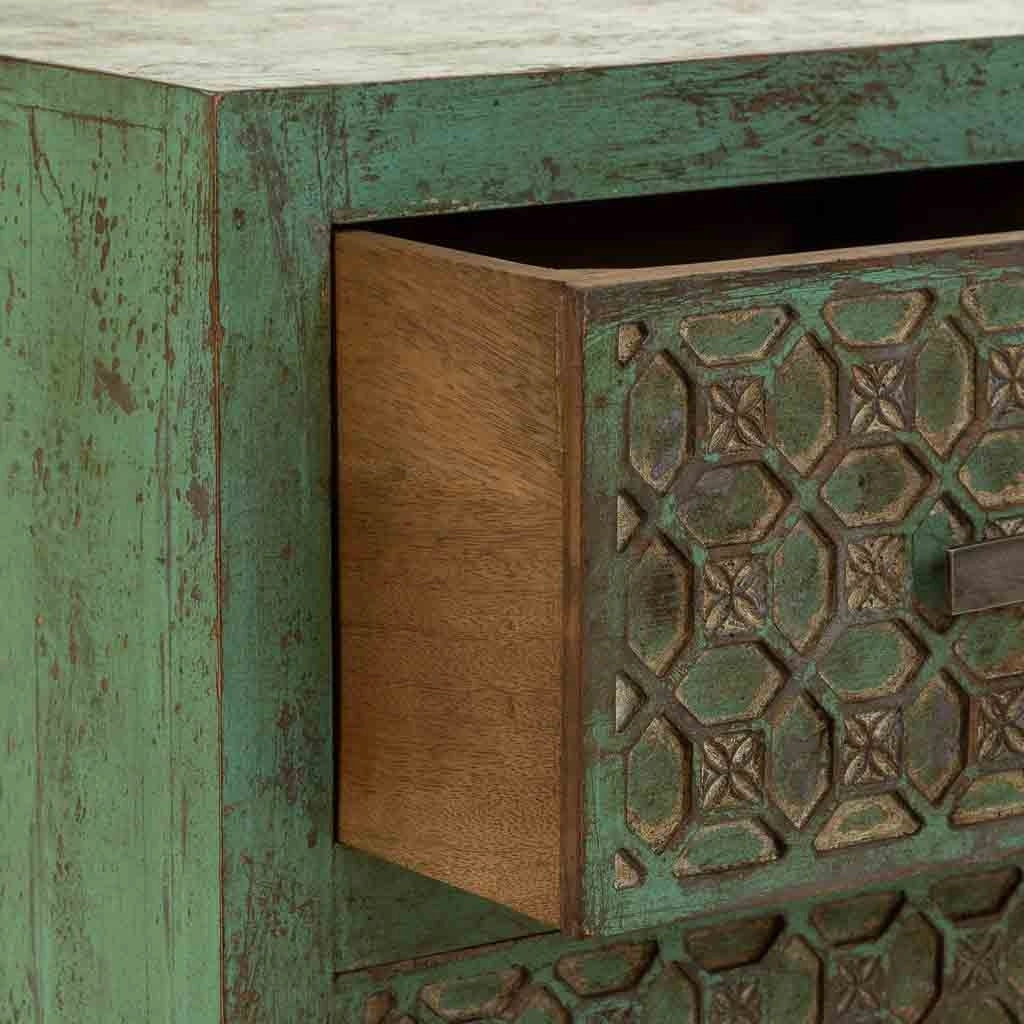 Comodino artigianale in legno verde 45x35x60h cm