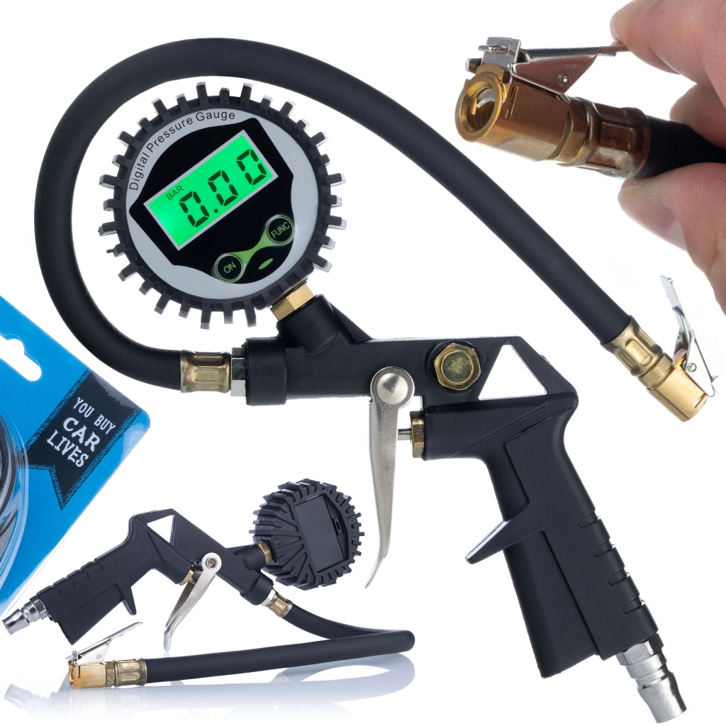 Pistola Pneumatica Professionale con Manometro LCD – Pressione 0-255 PSI | Alluminio, Acciaio Inox, Ottone