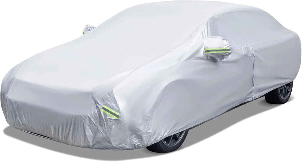 Copertura Auto con Porta a Zip, Serratura, Copertura per Auto con Strisce Riflettenti, Copertura Universale per Esterni per Auto (431 X 160 X 115cm)
