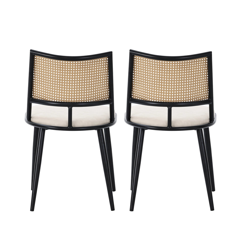 Sedia da pranzo 4 pezzi con seduta in PU, schienale in rattan, struttura in metallo, Nero