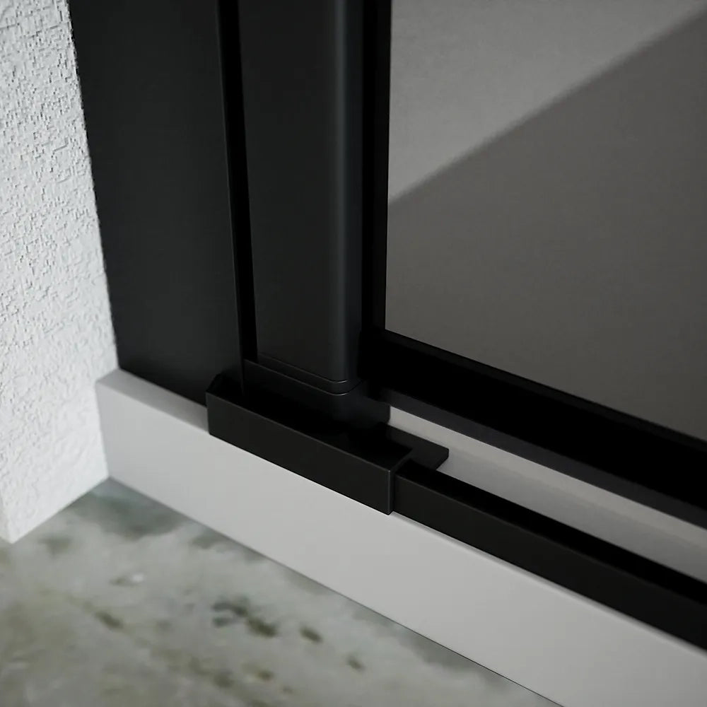Box doccia 120x90cm con apertura saloon e parete fissa, profili nero opaco e vetro da 6mm fumè h195 | Elba