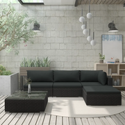 Set Divani da Giardino 5 pz con Cuscini in Polyrattan Nero 46784