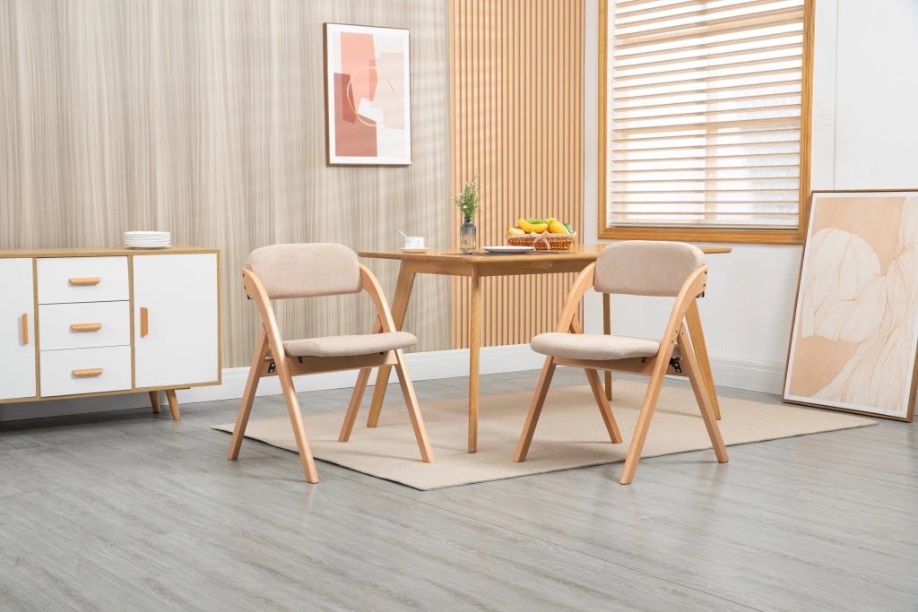 Chaise pieghevole set da 2 con seduta imbottita e fodera rimovibile in legno massello per cucina e ospiti kaki