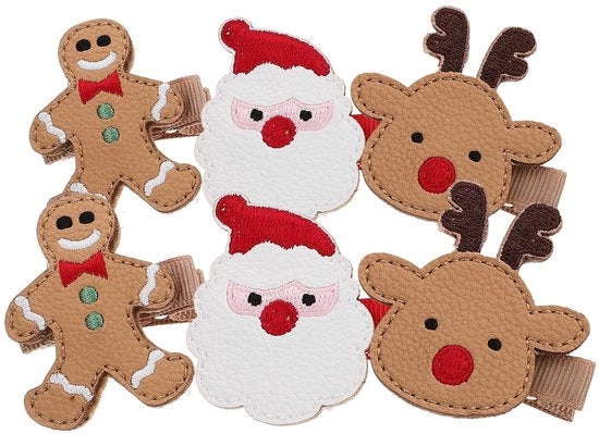 Accessori per capelli stile natale - spille per capelli - tiara - clip per capelli - pelle a coccodrillo - materiale glitter - 6 pezzi