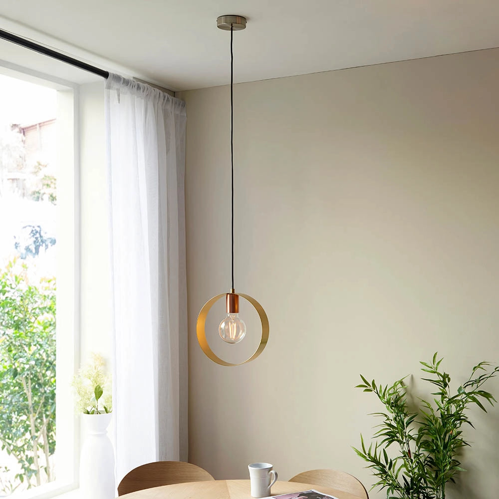 Lampada a sospensione HOOP anello ottone E27 Endon