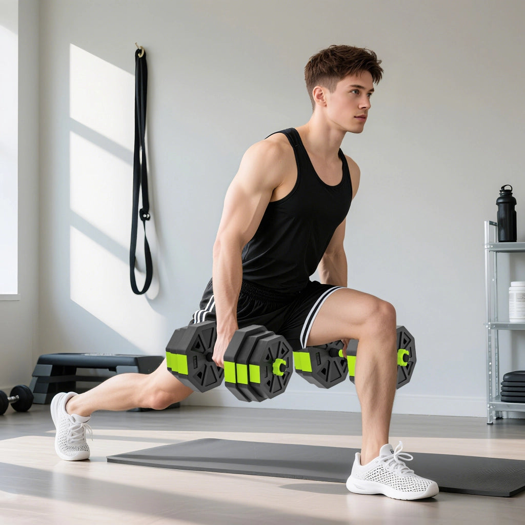 Set di manubri regolabili 25 kg ¨C Minimal ¨C 6 in 1 kettlebell barra manubri