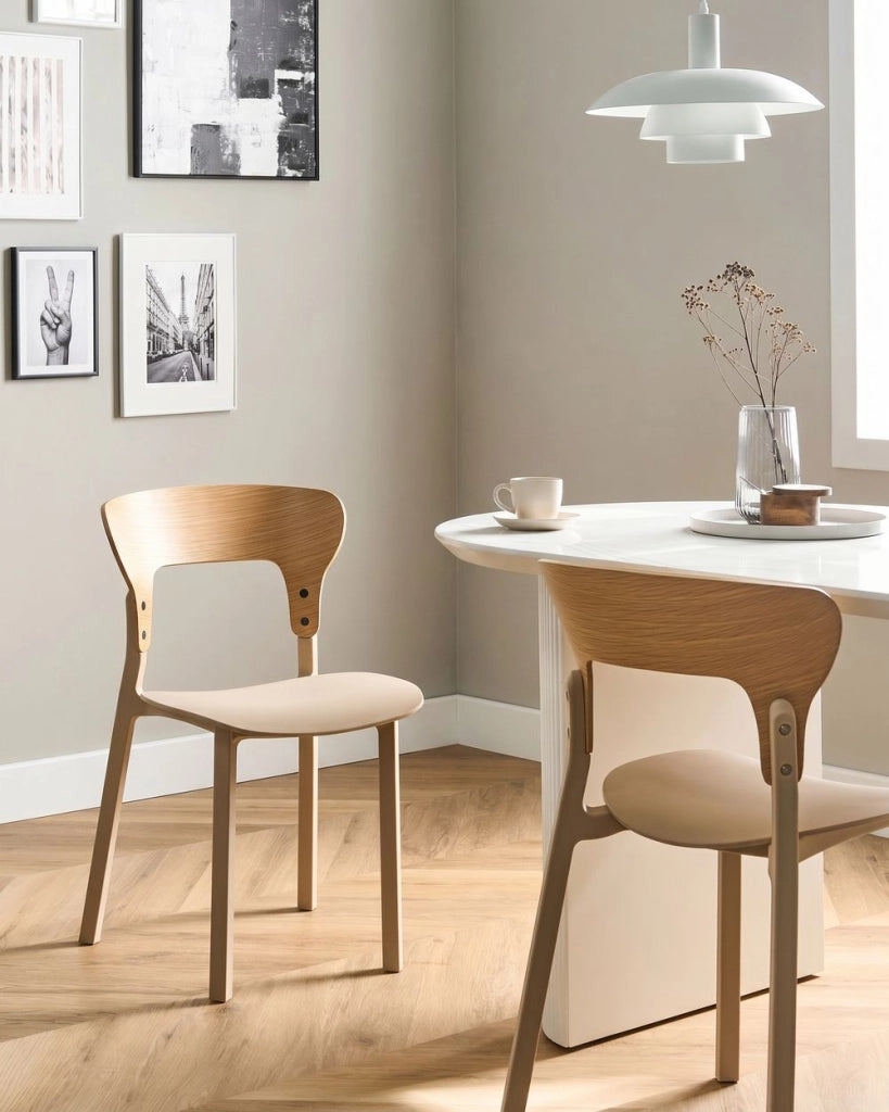 Set di 2 sedie da pranzo in gomma con struttura in legno Mobili da cucina per la sala da pranzo beige chiaro in stile retrò